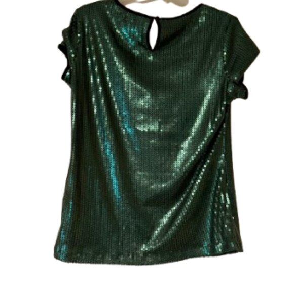 Romeo & Juliet Couture Green Sequin Short Sleeve Blouse - Lined - Medium - Picture 2 of 3